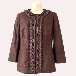 🤎 Talbots Collection 100% Silk Beaded Trim Jacket | Quiet Luxury | Size 8